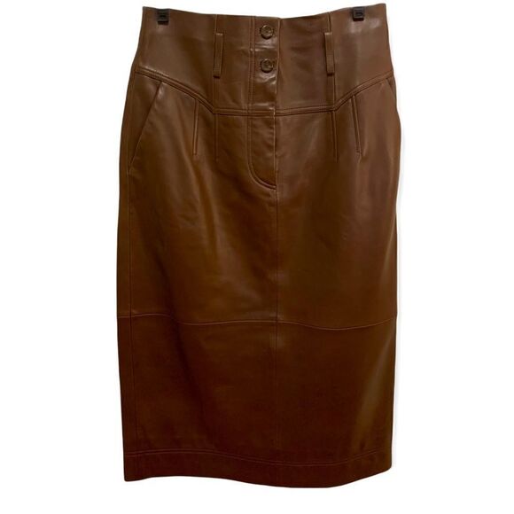 ❤️SOLD❤️Alberta Ferretti high waisted leather midi skirt | US 6 | - Picture 1 of 16
